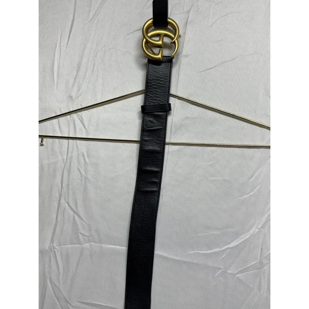 Vintage Gucci GG Marmont Leather Belt Unisex Size 32 Antiqued Gold Buckle w/ COA